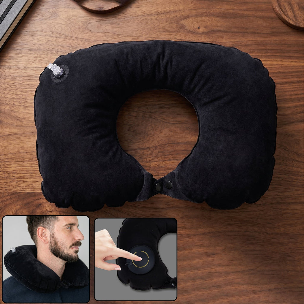 Inflatable soft travel neck pillow