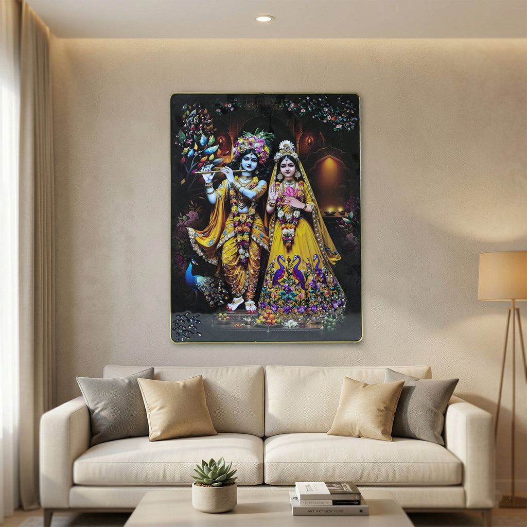 Vibrant Radha Krishna wall frame, perfect for home and temple decor