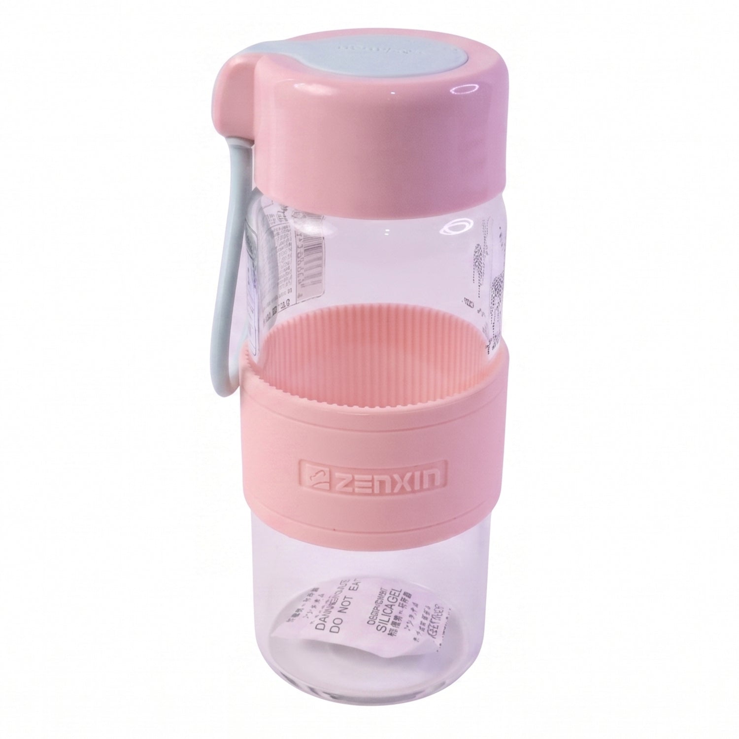 Small glass drinking bottle with strap for gym, office and travel