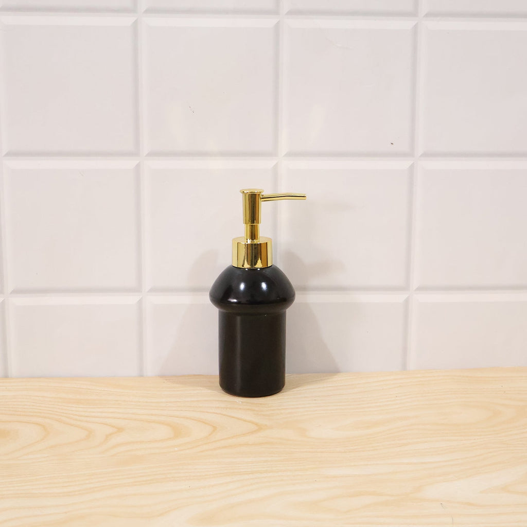 Decorative black glass soap dispenser for modern bathrooms