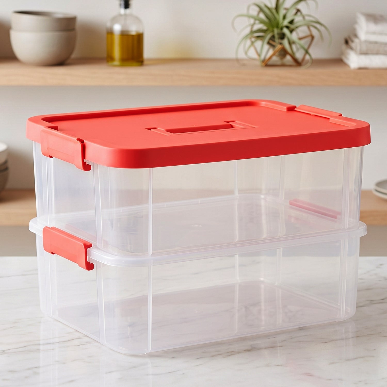 Durable transparent storage container with secure lid