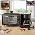 Front view of the 3 in 1 breakfast maker with oven, griddle, and coffee maker