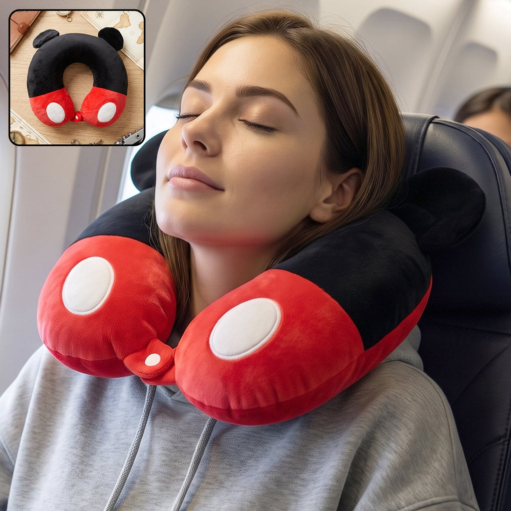 U shaped travel neck pillow, cute character soft plush pillow with ears (1 pc)