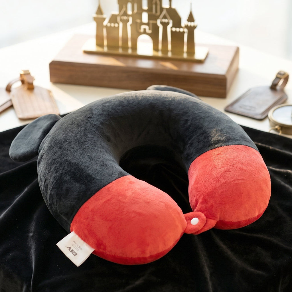 Soft U shaped pillow with animal ears for planes and cars