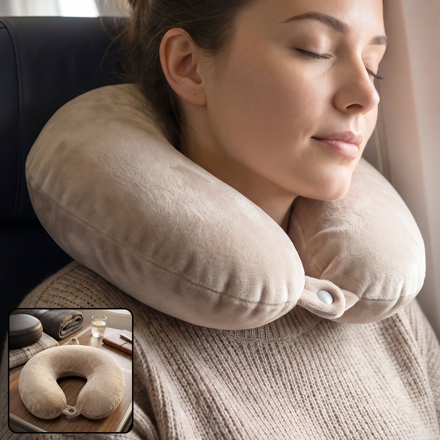 U shaped travel neck pillow, soft velvet support pillow for travel (1 pc)