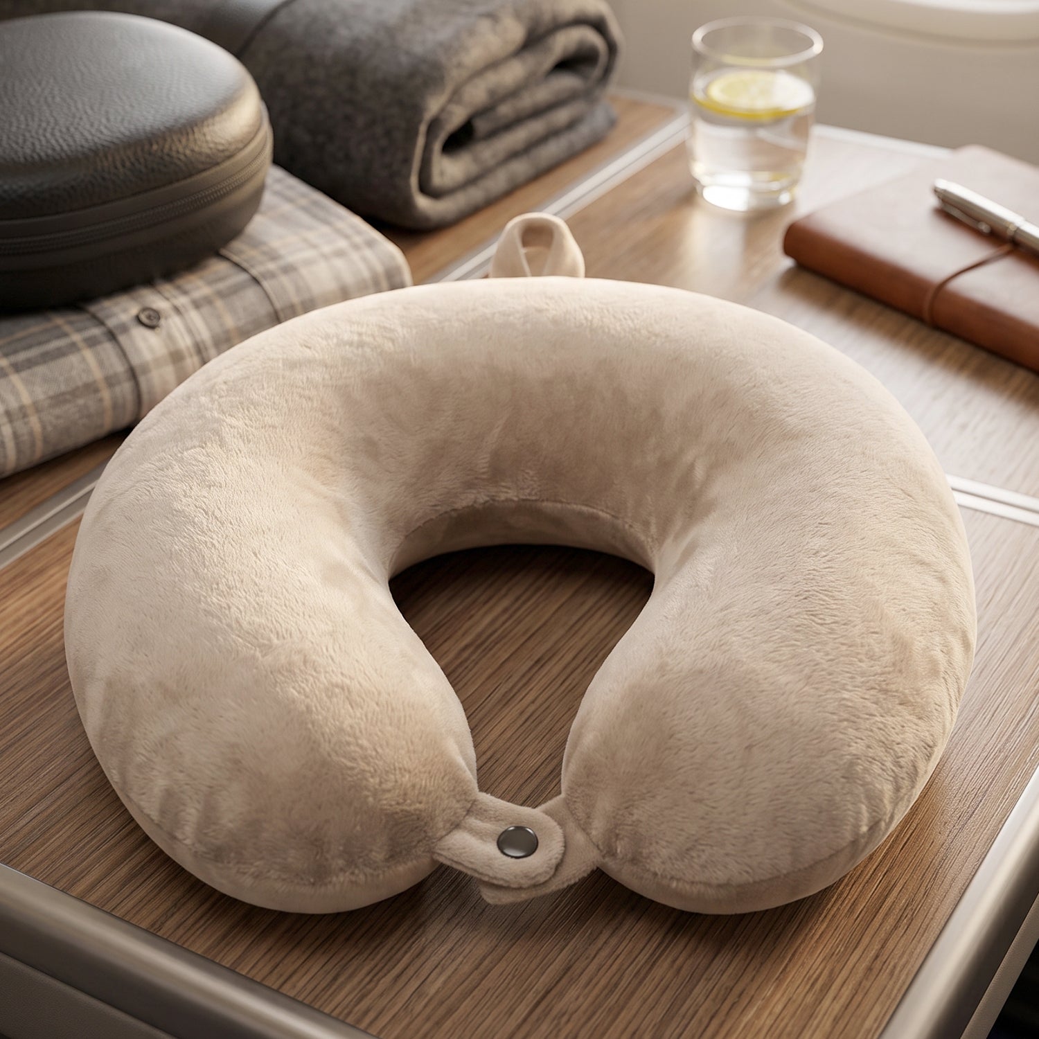 Comfortable velvet neck cushion for planes, trains and buses