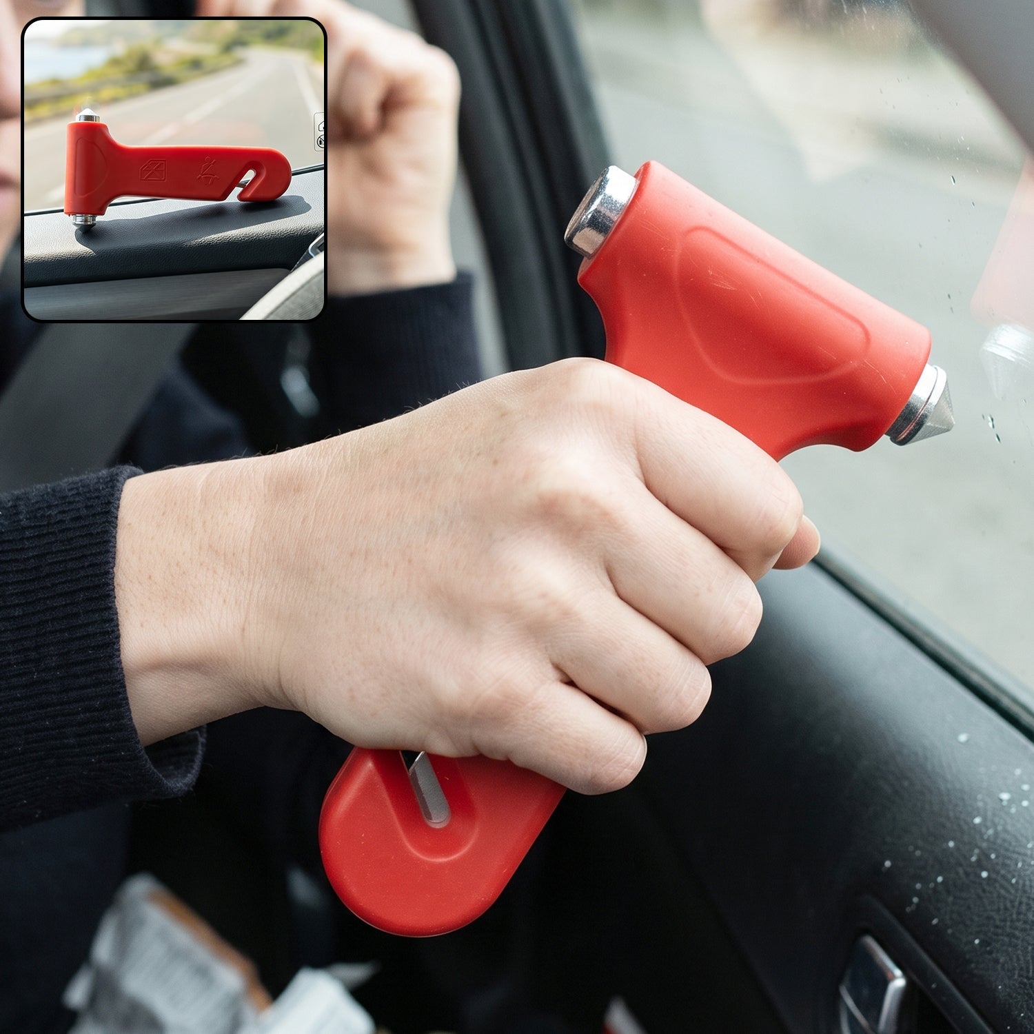 2 in 1 car safety hammer with emergency window breaker and seatbelt cutter (1 pc)