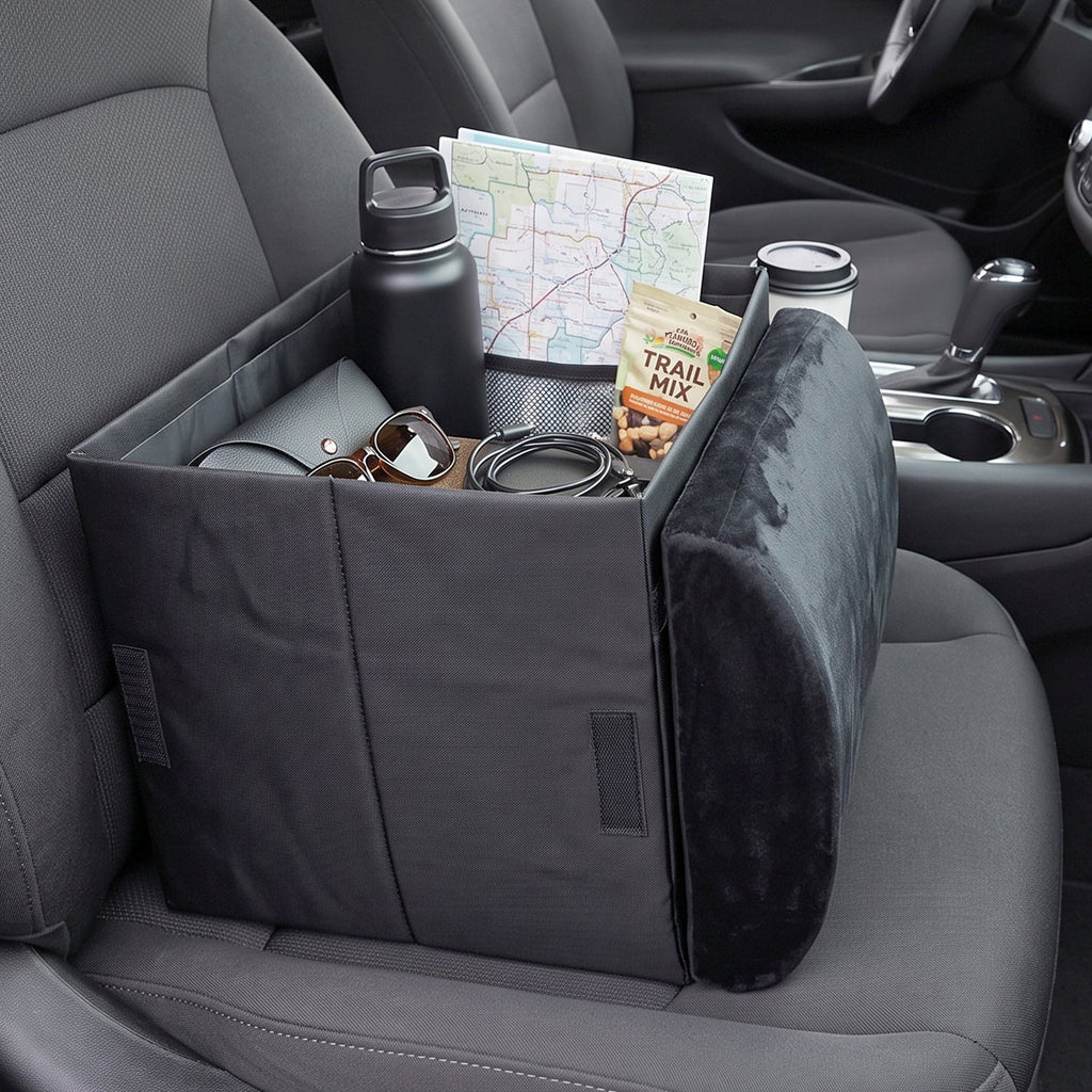 Foldable car storage box for bottles, tissues and gadgets