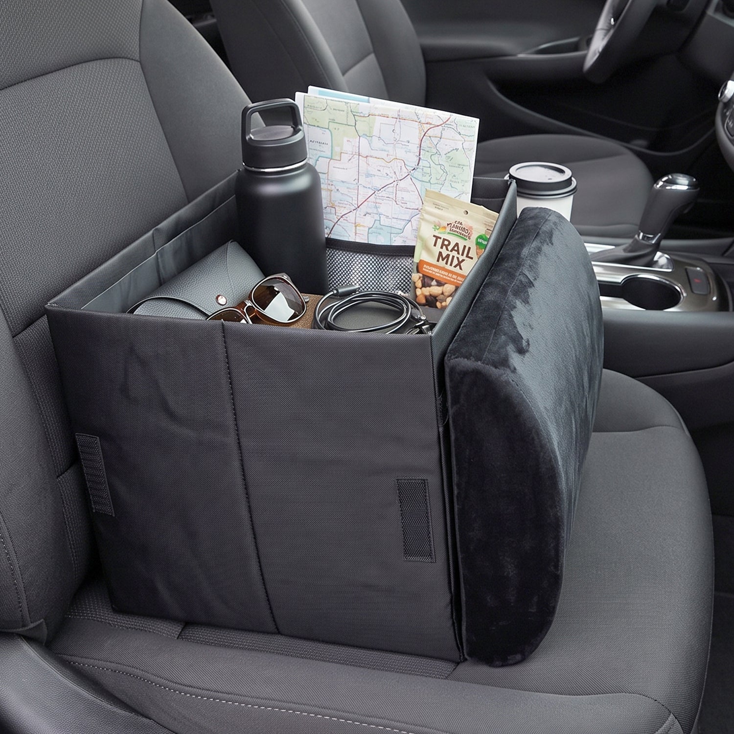 Foldable car storage box for bottles, tissues and gadgets