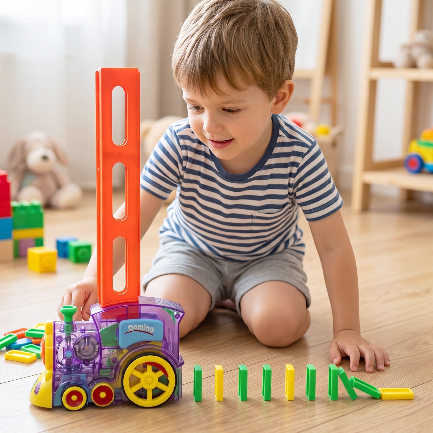 Automatic Domino Laying Train Engine Toy with Light and Music for Kids (1 Pc) view 3