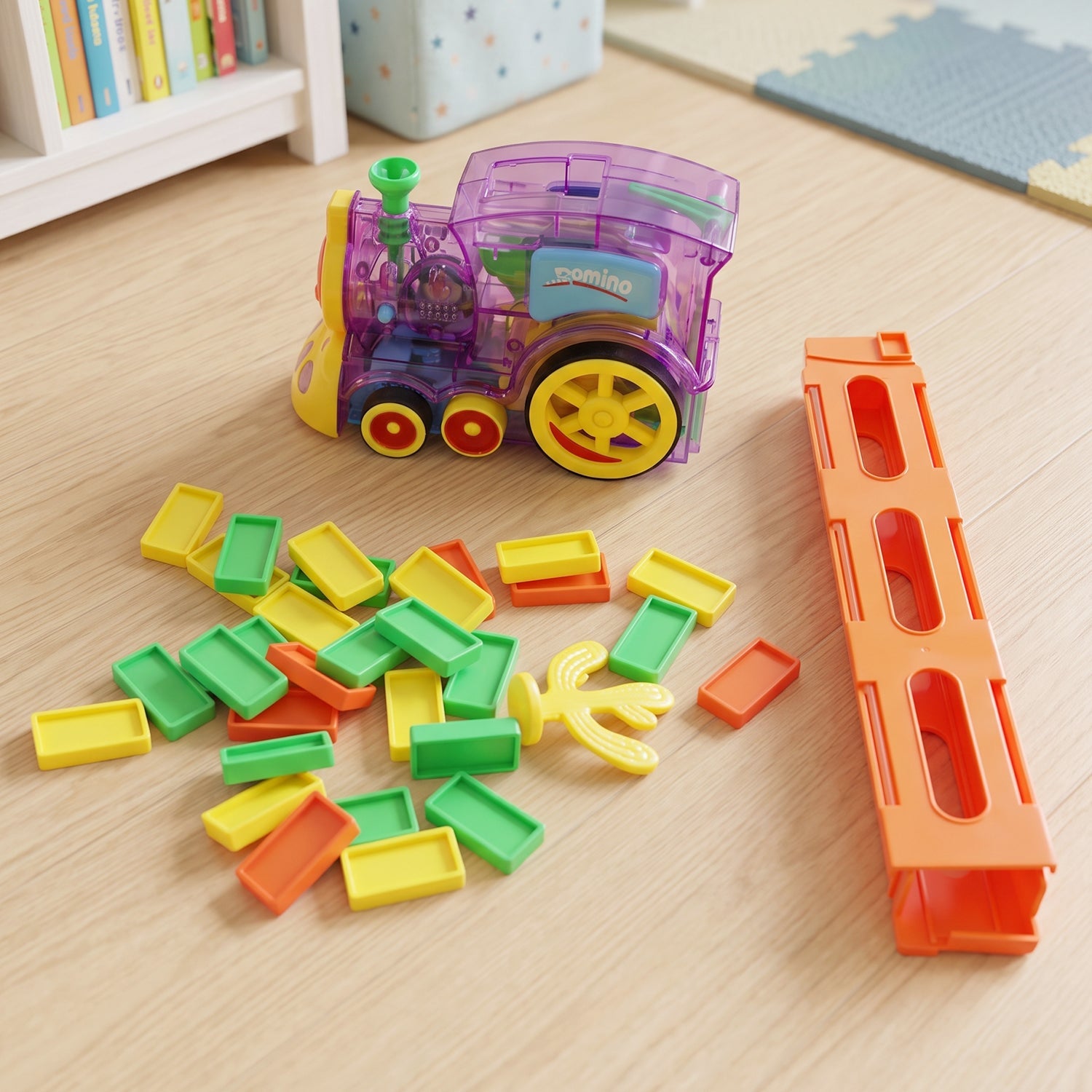 Automatic Domino Laying Train Engine Toy with Light and Music for Kids (1 Pc) view 4