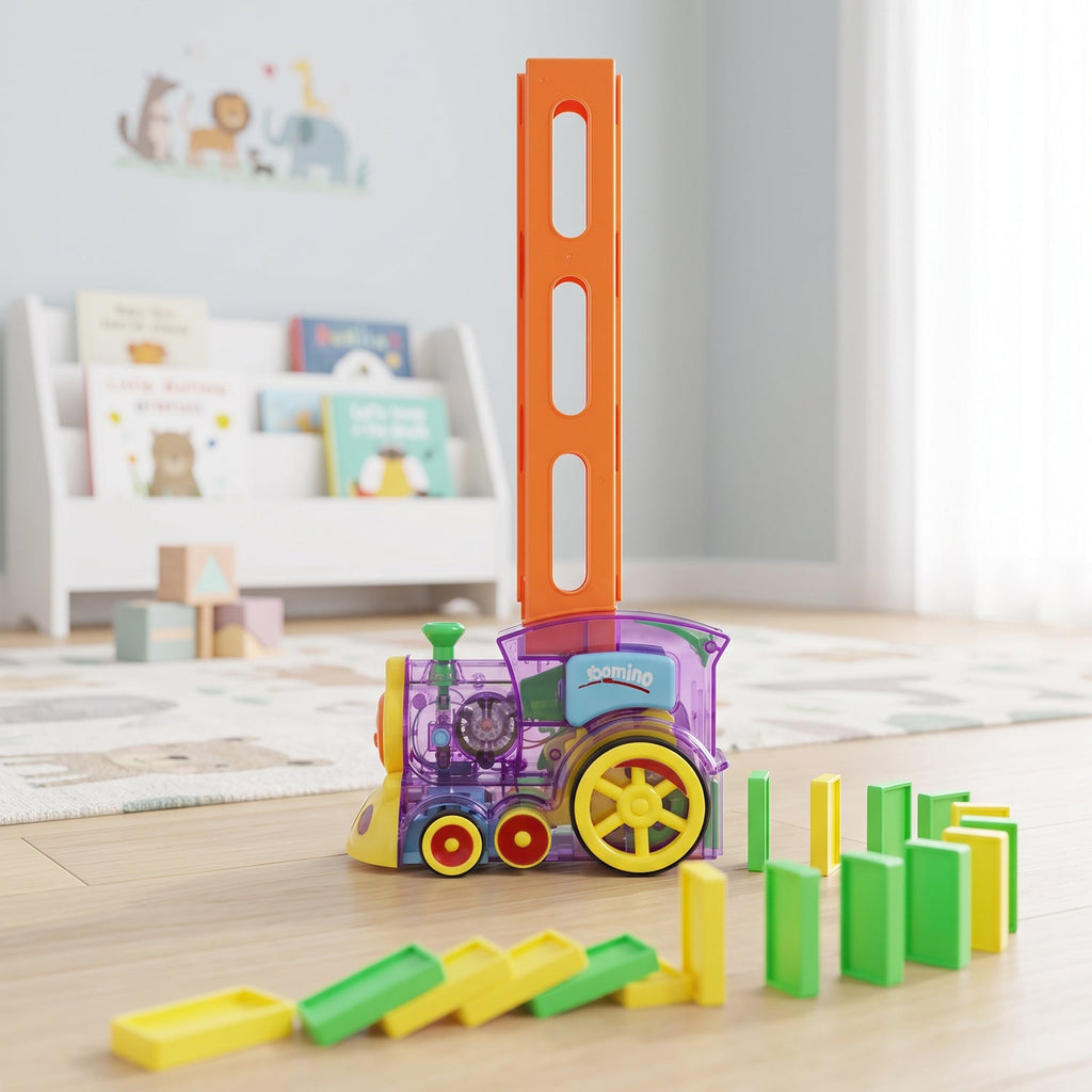 Automatic Domino Laying Train Engine Toy with Light and Music for Kids (1 Pc) view 8