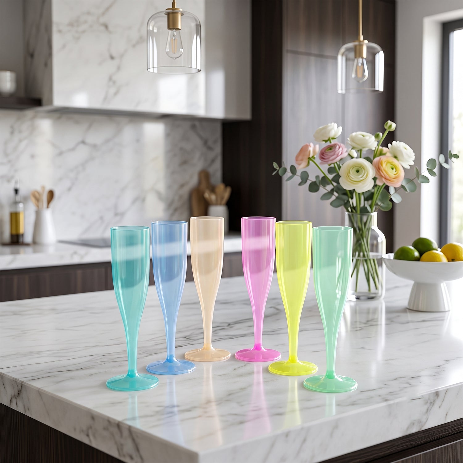 Unbreakable plastic champagne flutes for celebrations and picnics