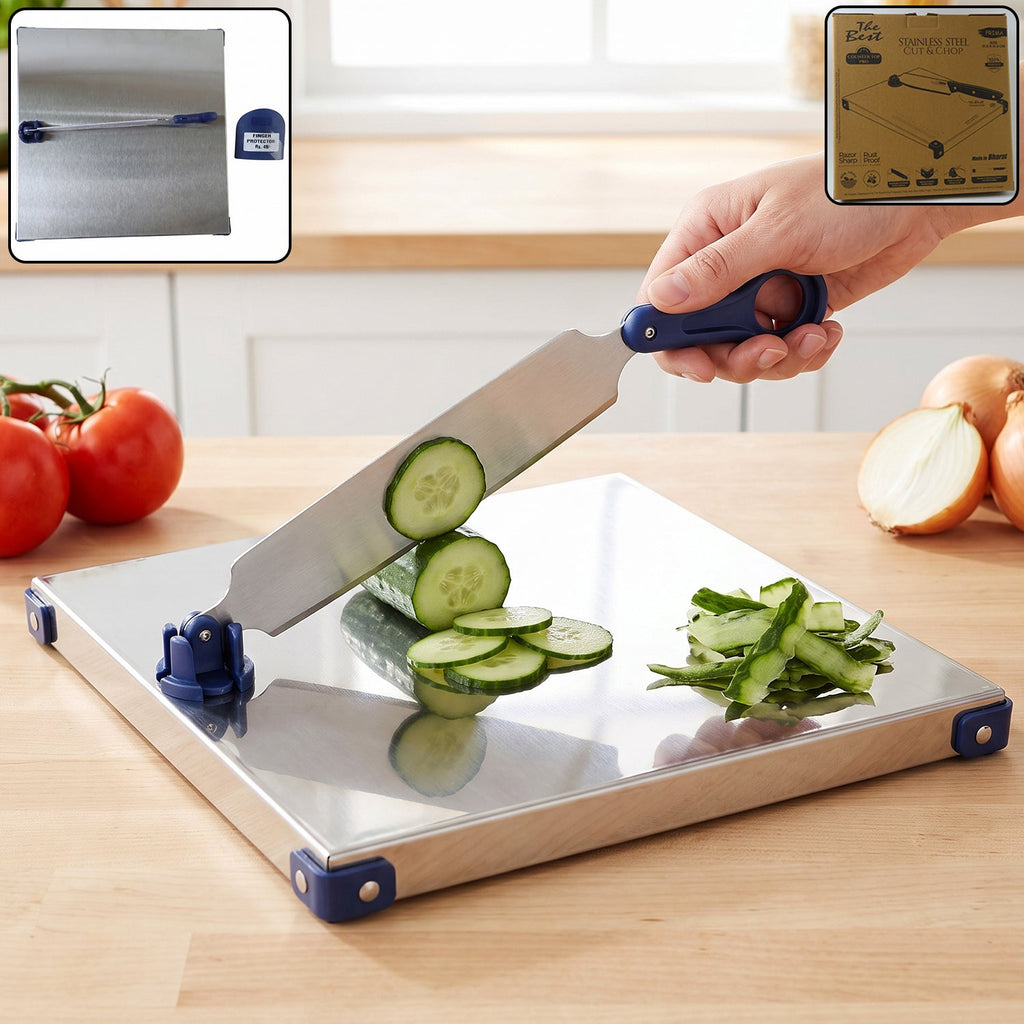 Stainless Steel 2 In 1 Cutting Chopping Board with Knife Finger Guard (1 Set) product image
