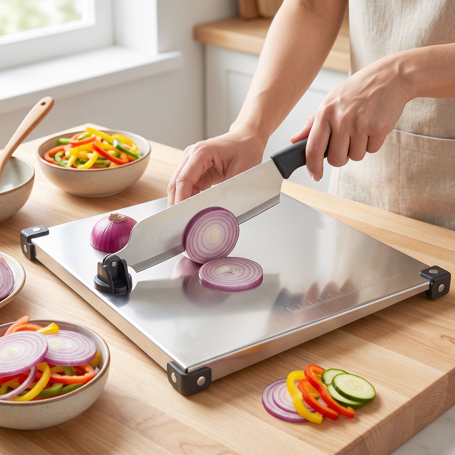 Stainless Steel 2 in 1 Cut and Chop Board with Knife and Sharpener (1 Set) view 3