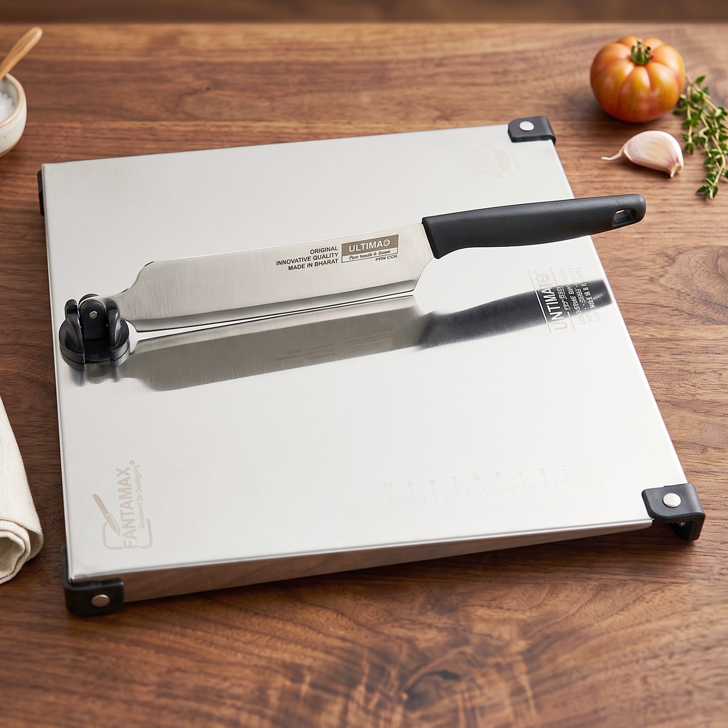 Stainless Steel 2 in 1 Cut and Chop Board with Knife and Sharpener (1 Set) view 8