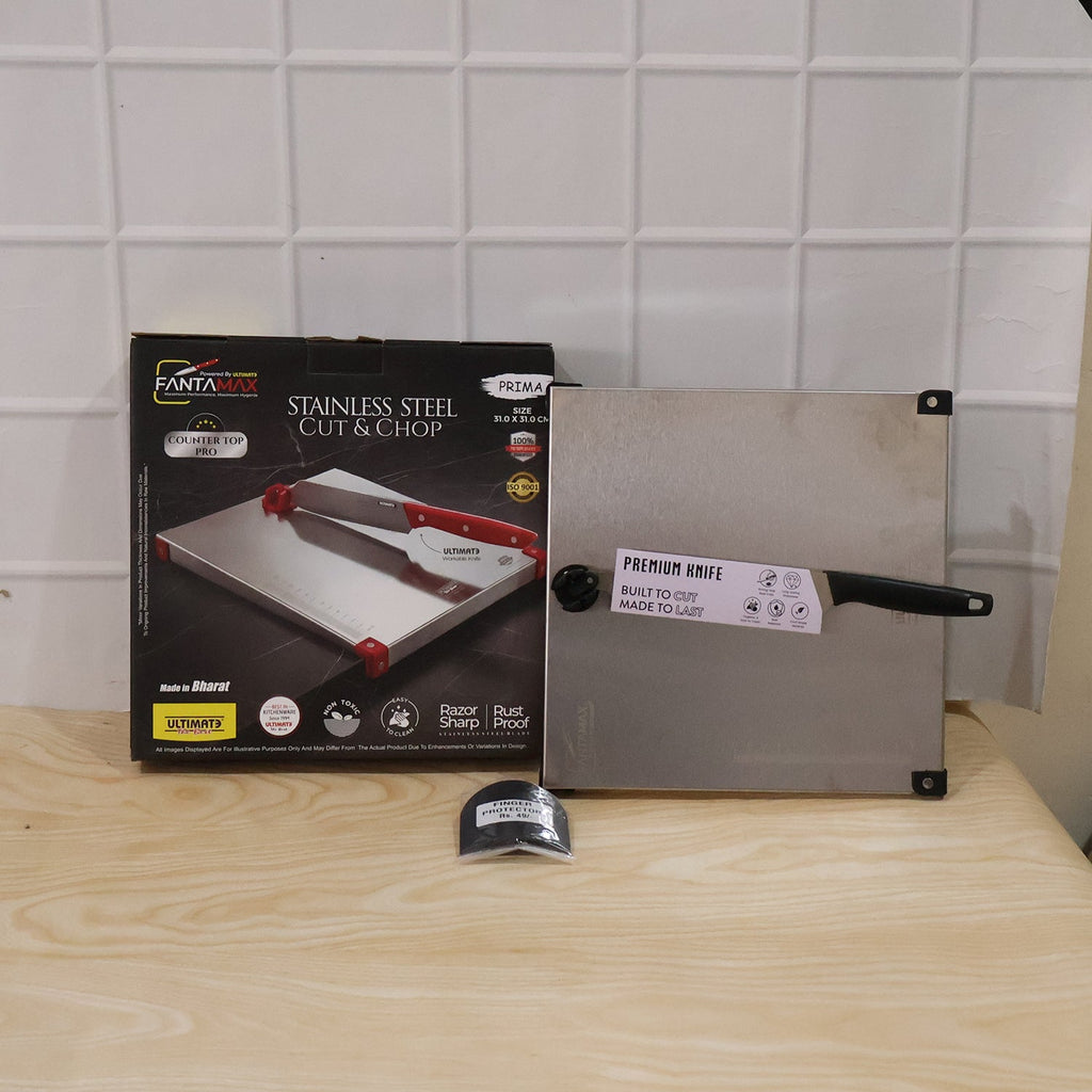 Stainless Steel 2 in 1 Cut and Chop Board with Knife and Sharpener (1 Set) view 9