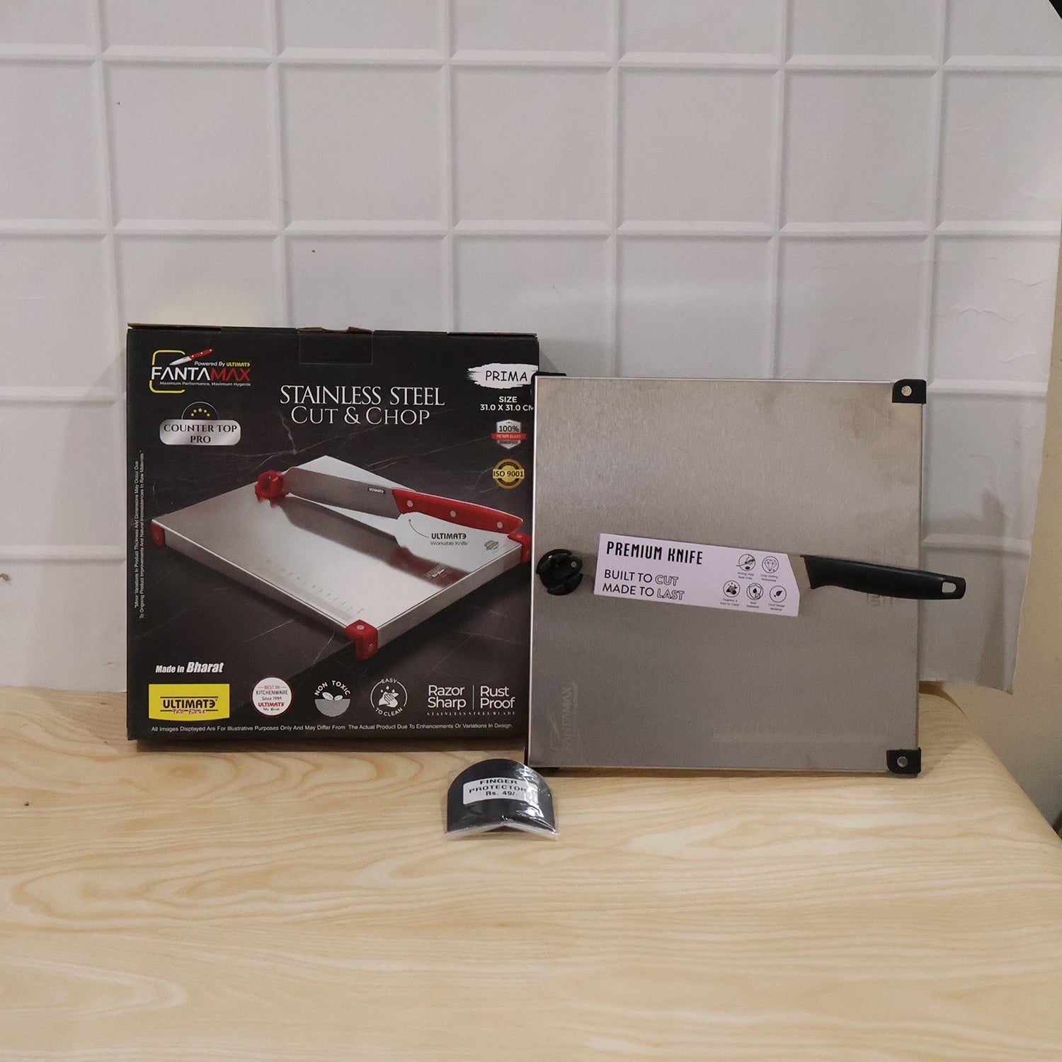 Stainless Steel 2 in 1 Cut and Chop Board with Knife and Sharpener (1 Set) view 9