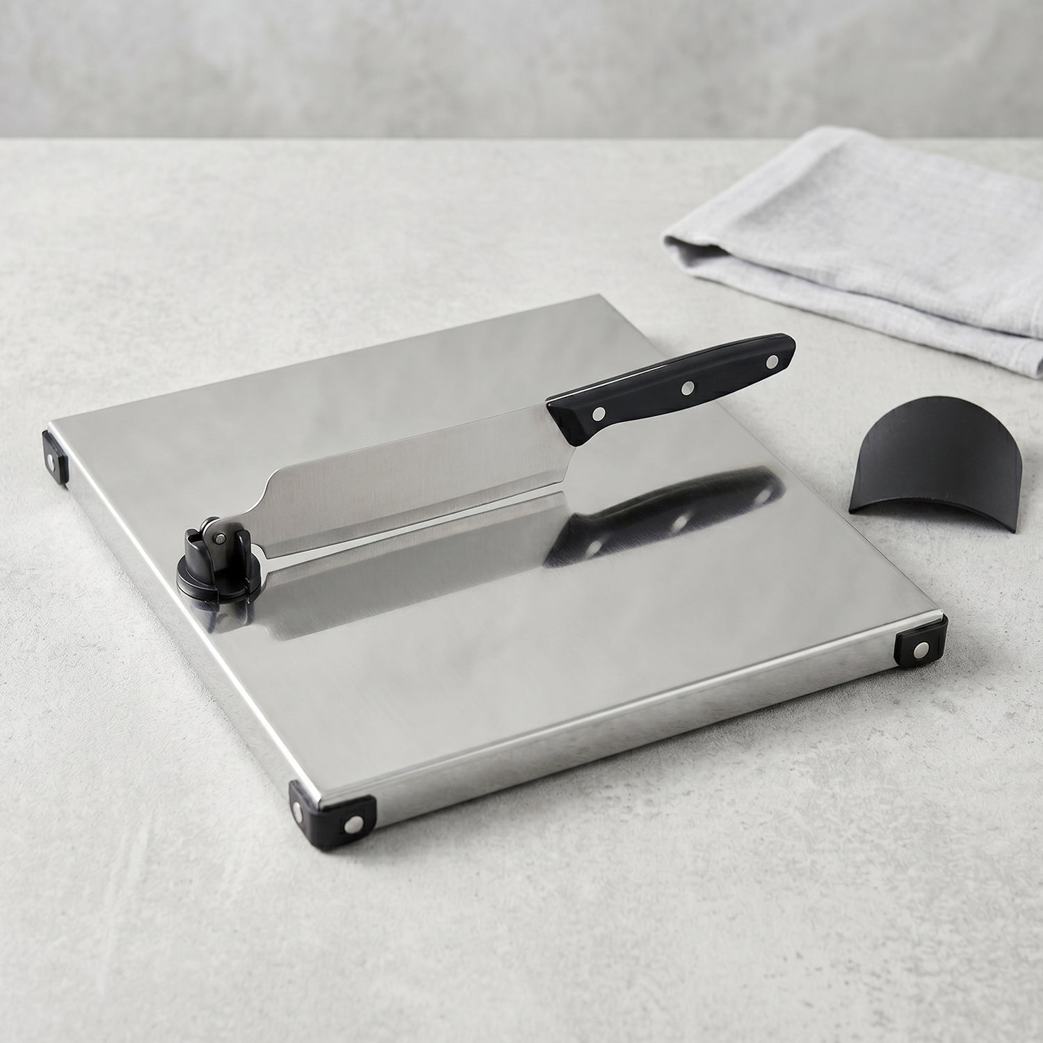 Stainless Steel 2 In 1 Cutting and Chopping Board with Built In Knife (1 Set) view 3