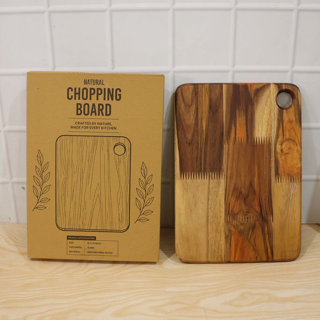 Thick wooden cutting board for chopping and serving in the kitchen