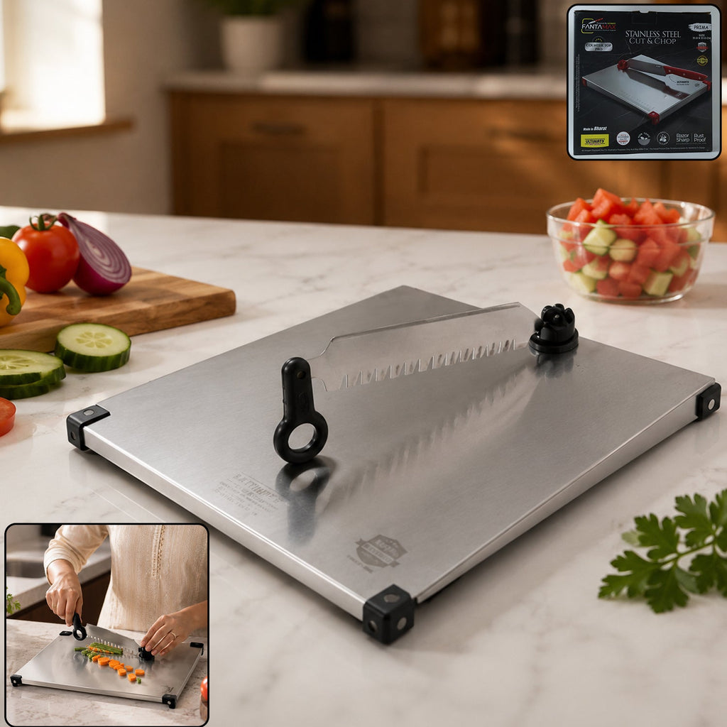 Stainless Steel 2 in 1 Cutting and Chopping Board with Knife for Kitchen (1 Pc) product image