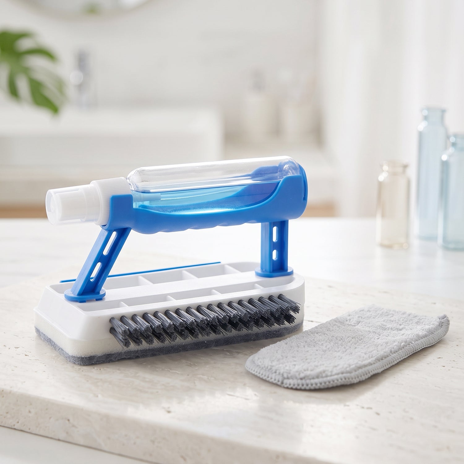 Refillable soap sponge brush for kitchen and bathroom cleaning