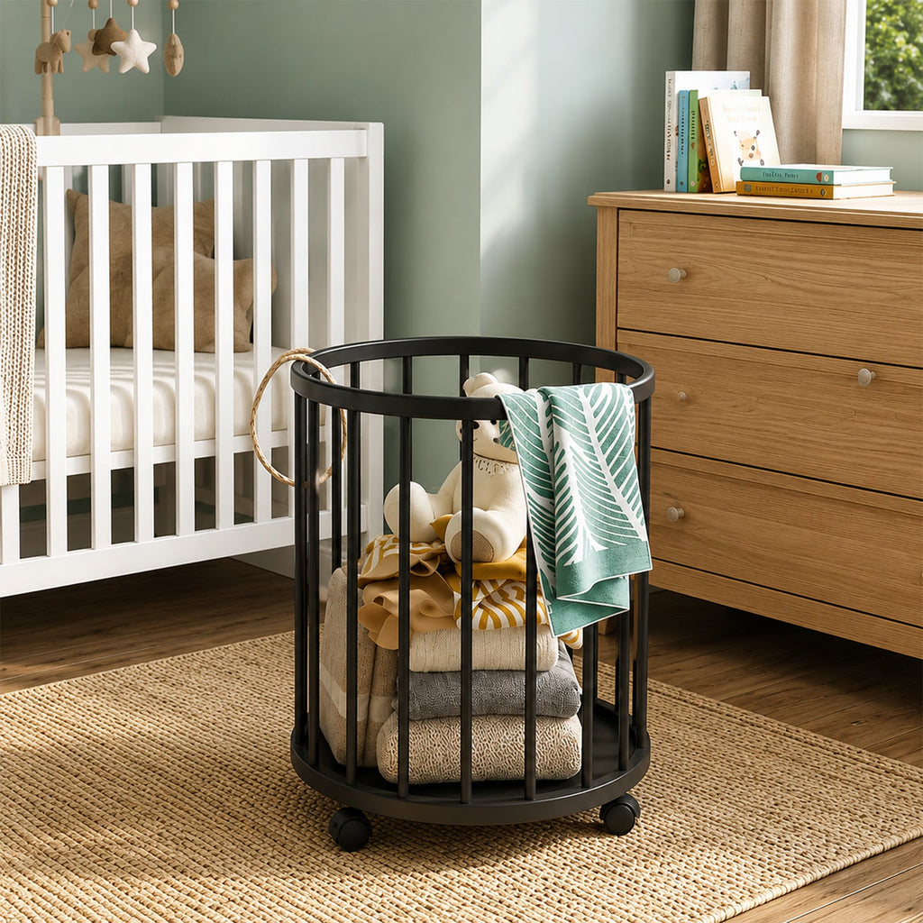 Standing laundry basket with castor wheels for easy moving
