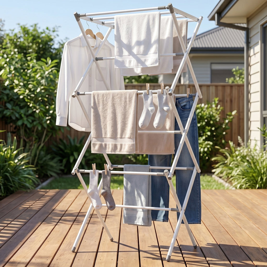3 Tier Folding Clothes Drying Rack Laundry Cloth Dryer Stand for Balcony (1 Set) view 7