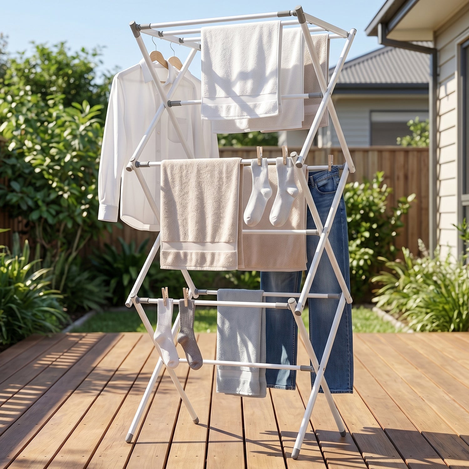 3 Tier Folding Clothes Drying Rack Laundry Cloth Dryer Stand for Balcony (1 Set) view 7