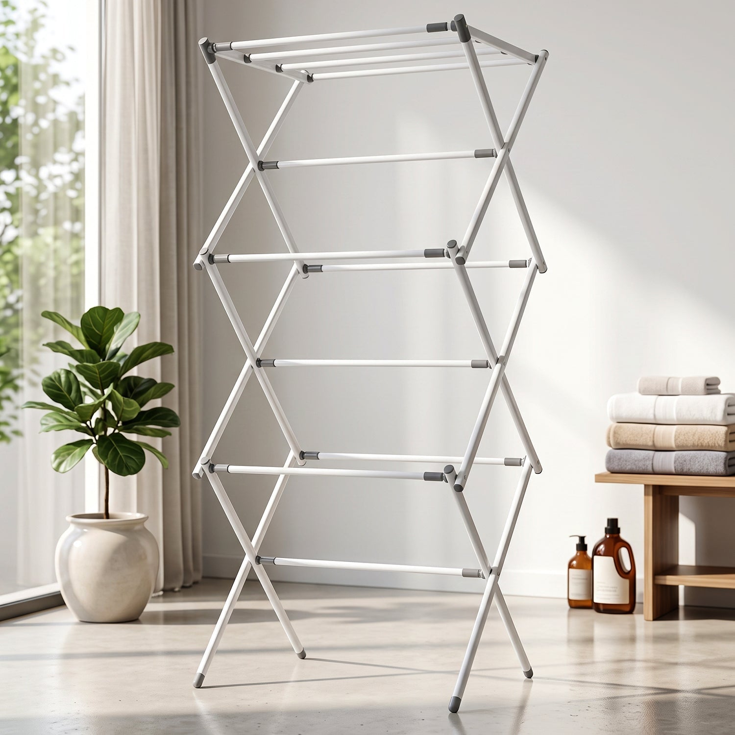 3 Tier Folding Clothes Drying Rack Laundry Cloth Dryer Stand for Balcony (1 Set) view 8