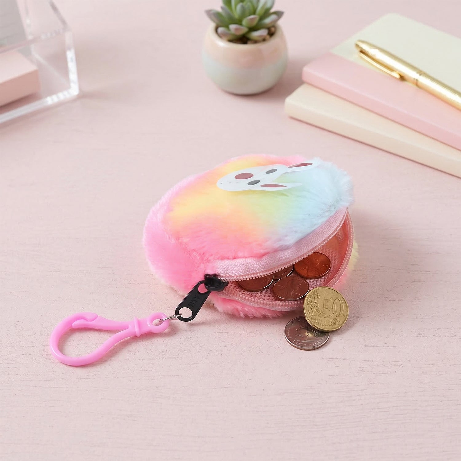 Cute bunny purse key holder in rainbow fur