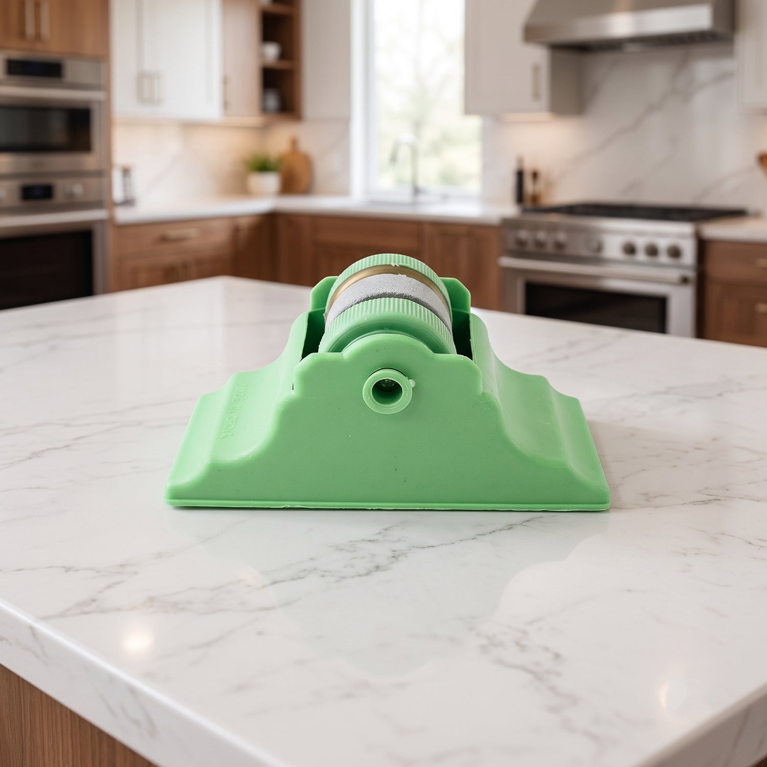 Manual kitchen knife sharpener with non slip adhesive base