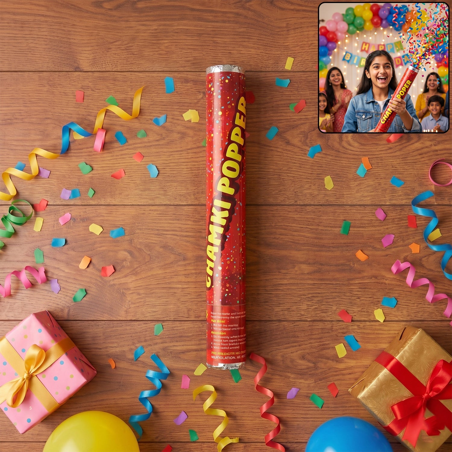 Red Chamki Confetti Party Popper for Birthday Wedding and Celebration (1 Pc) view 7
