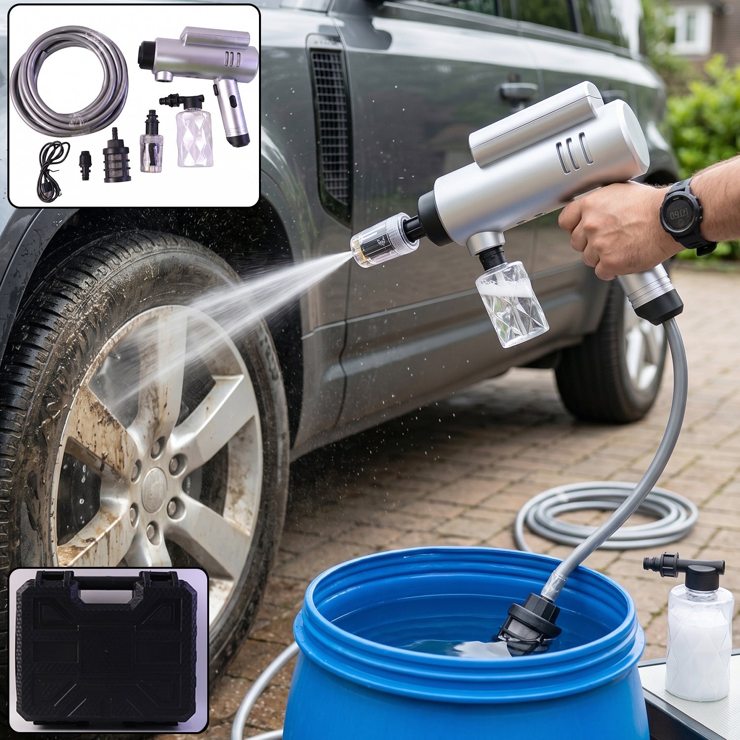 Cordless high pressure car washer gun kit