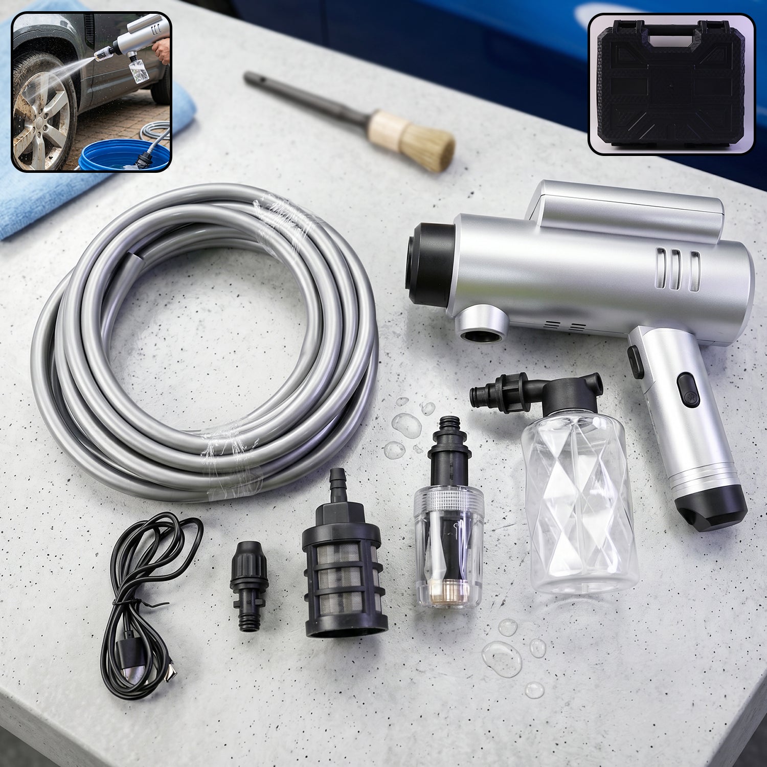 Portable washer hose foam cleaning