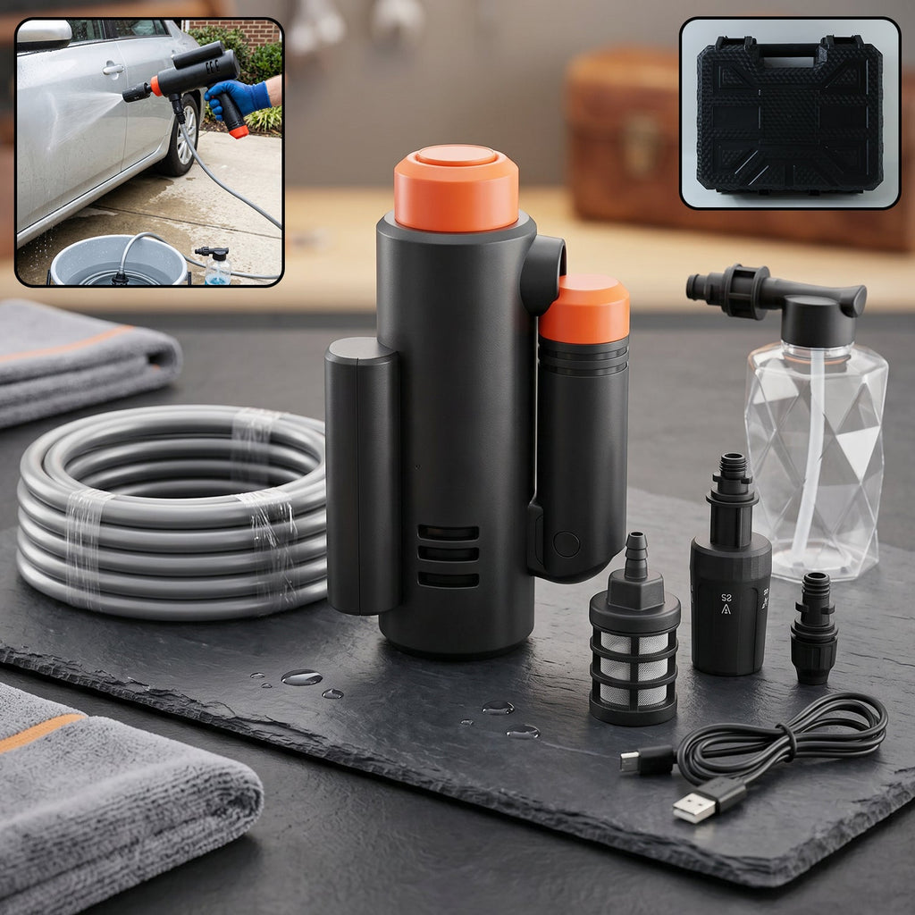 Sleek design of the high pressure cordless car washer gun.