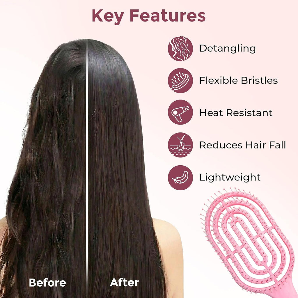 Man using the curved hair brush to style and groom his hair.