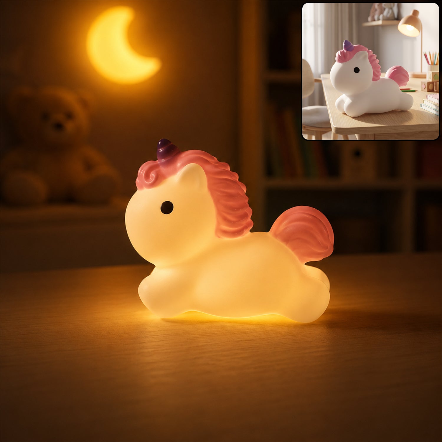 Unicorn LED night light, cute silicone bedside lamp for kids (1 pc)