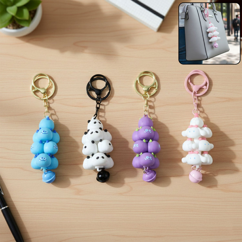 Colourful cartoon cloud keychain with a charming bell and secure metal clip.