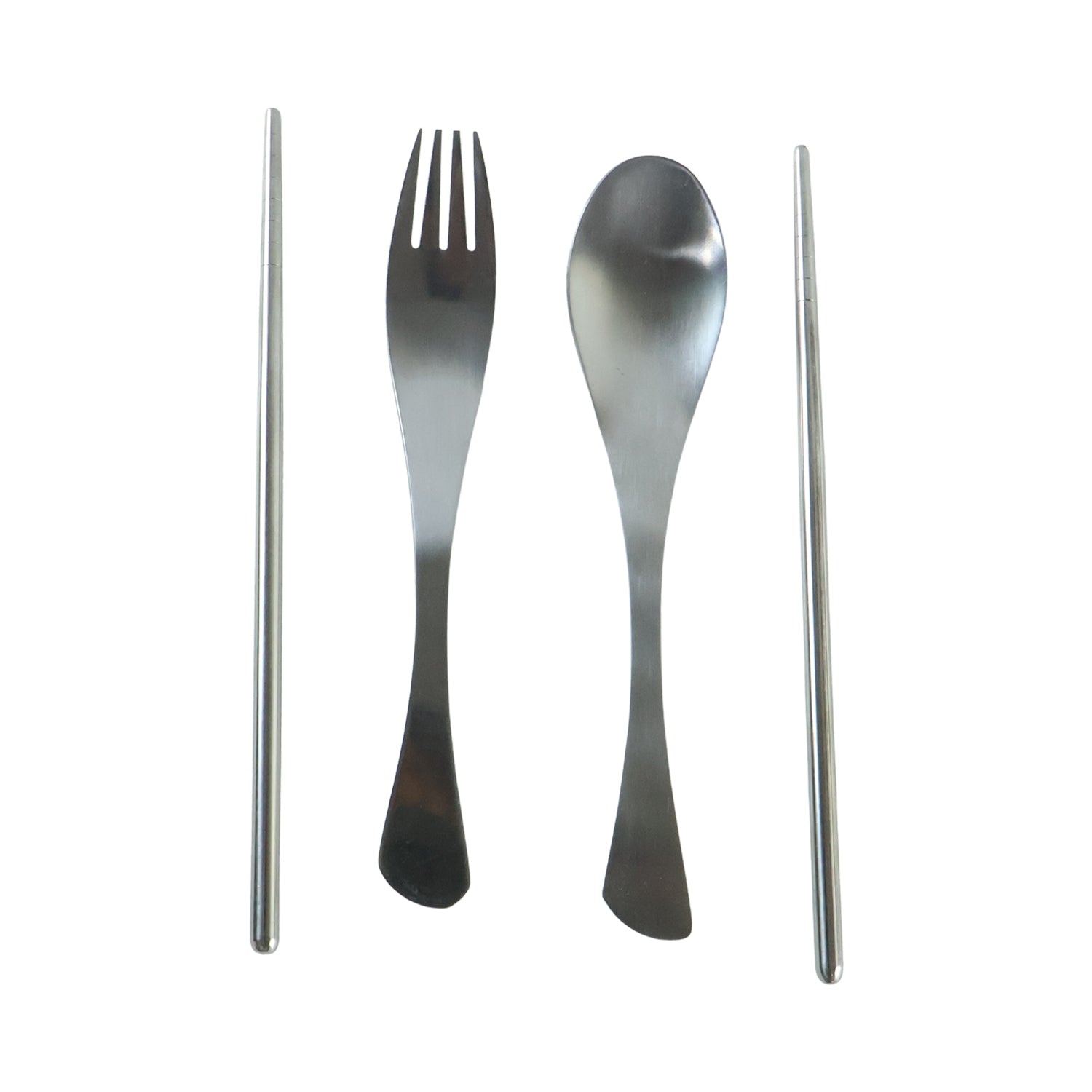 Eco friendly reusable cutlery with spoon, fork and chopsticks