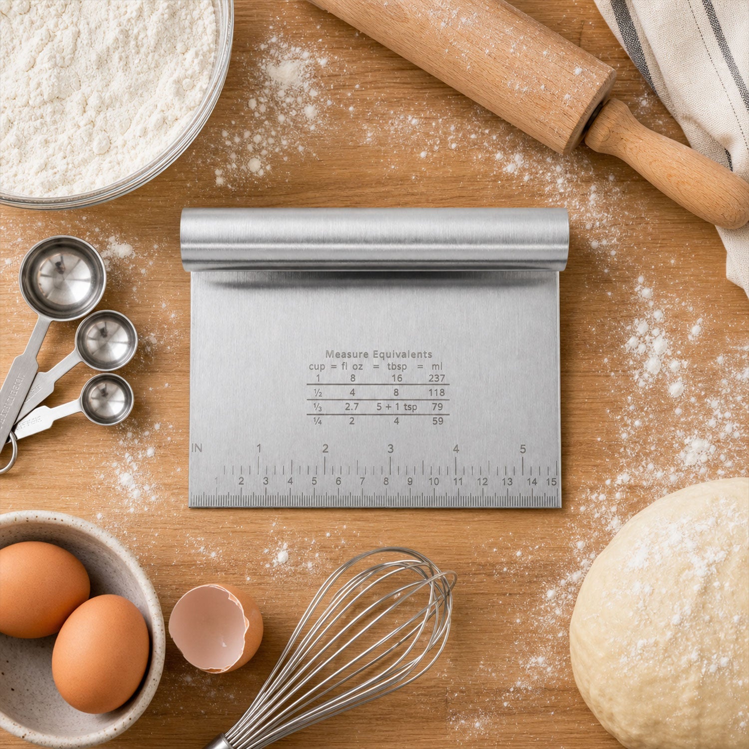 Dough cutter and scraper for bread, pastry and pizza
