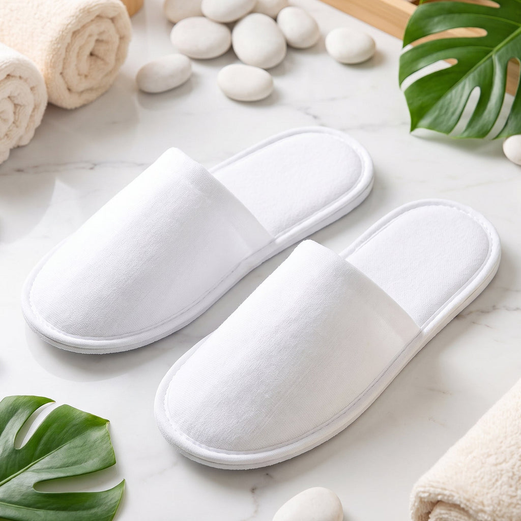 Soft Closed Toe Slippers for Hotel Spa Guest and Home White 28 x 11 cm (1 Pair) view 3