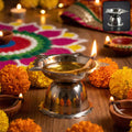 Small sunflower design stainless steel diya stand for pooja and worship