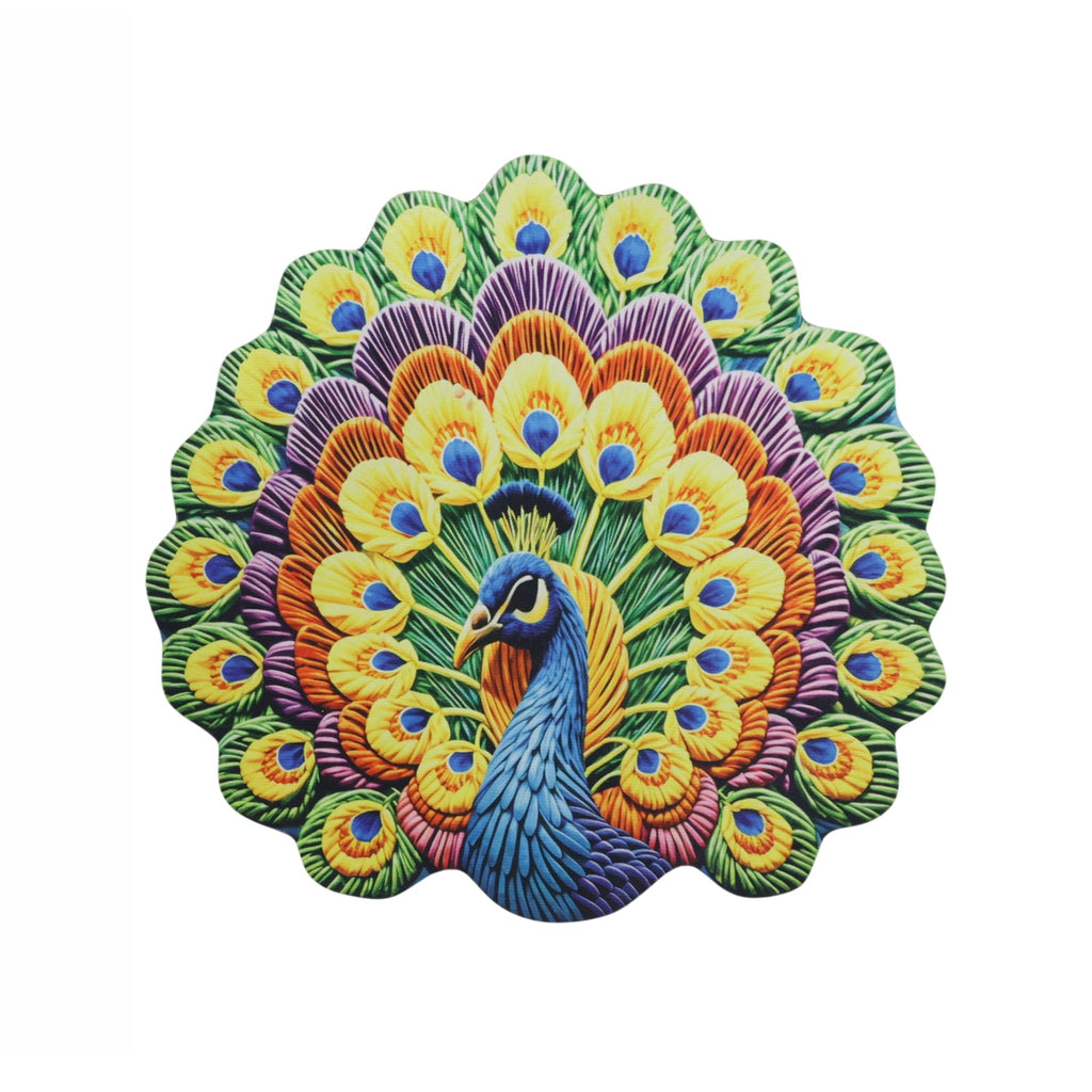 Decorative peacock motif soft floor mat in multi-color