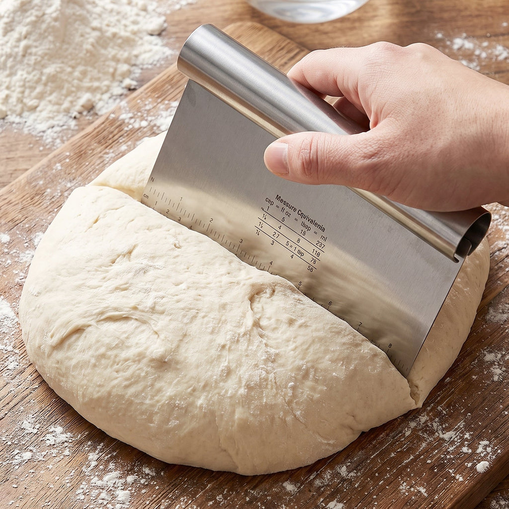 Dough scraper measuring scale view