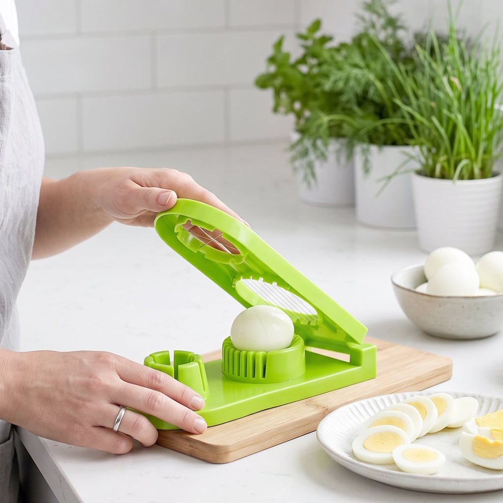Dual function egg slicer and wedger for salads and garnishes