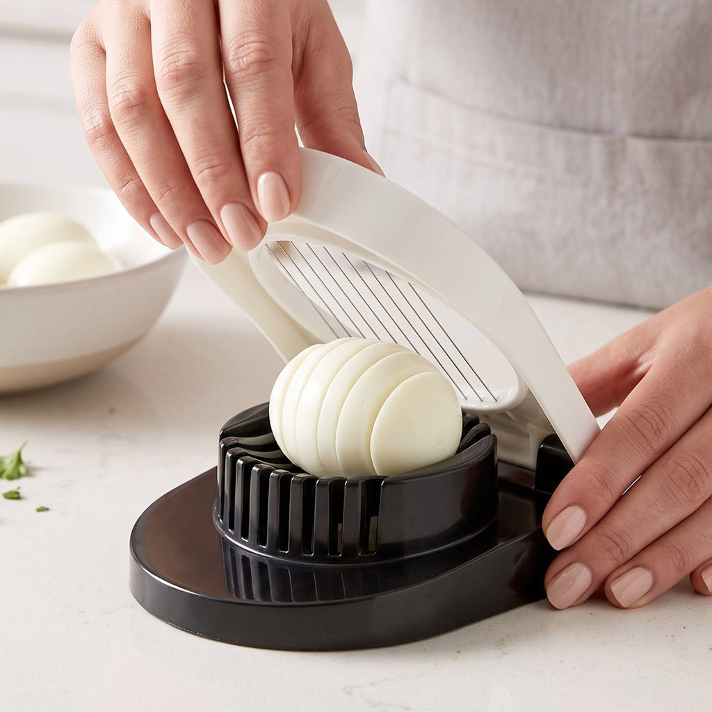 Manual egg cutting tool for uniform egg slices