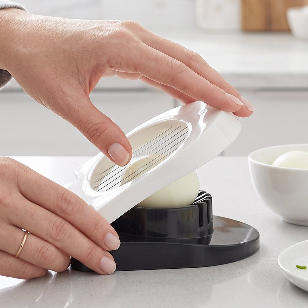 Kitchen egg cutting tool with fine wires for neat slices