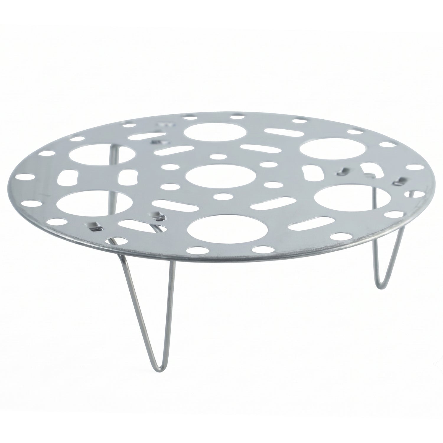 Steel steaming rack with adjustable legs for pots and bowls