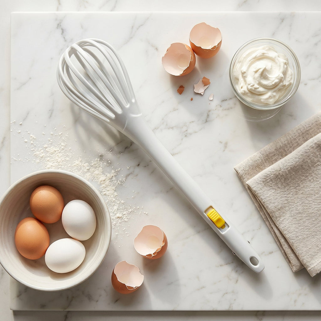 Hand whisk eggs batter mixing